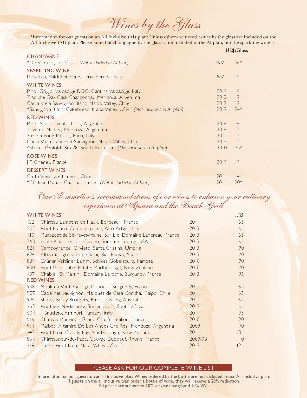 Apsara Menu